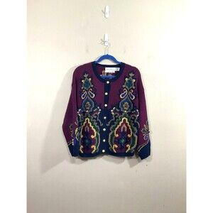 VTG Robert Scott Womens Hand Knitted Bobble Cardigan S Maroon Granny 90s Buttons